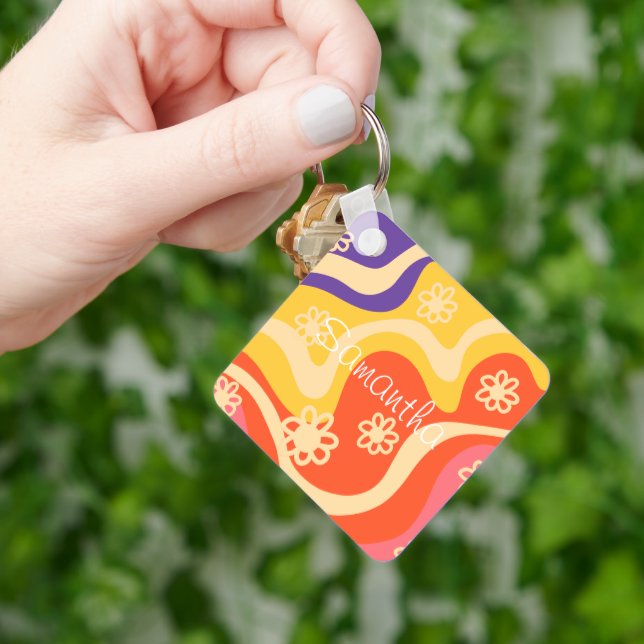 Blue,Yellow,Orange, Pink Floral Abstract  Keychain (Hand)