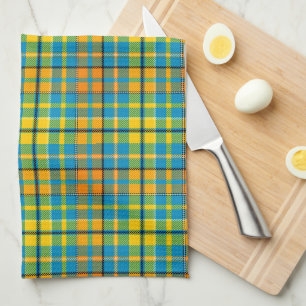 Blue Yellow Orange Plaid Tartan Design Kitchen Towel