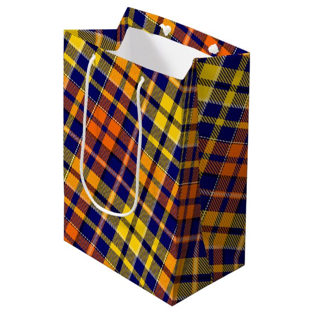 Blue Yellow Orange Plaid Tartan Design  Medium Gift Bag (Front Angled)