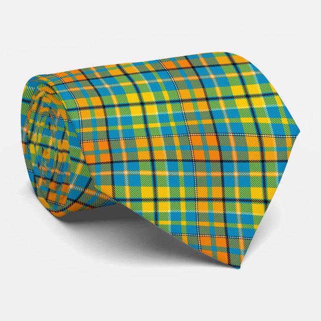 Blue Yellow Orange Plaid Tartan Design  Tie (Rolled)