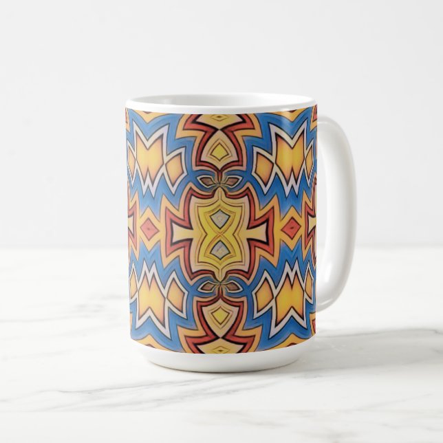 Blue, Yellow & Orange Southwest Inspired Shapes Coffee Mug (Front Right)