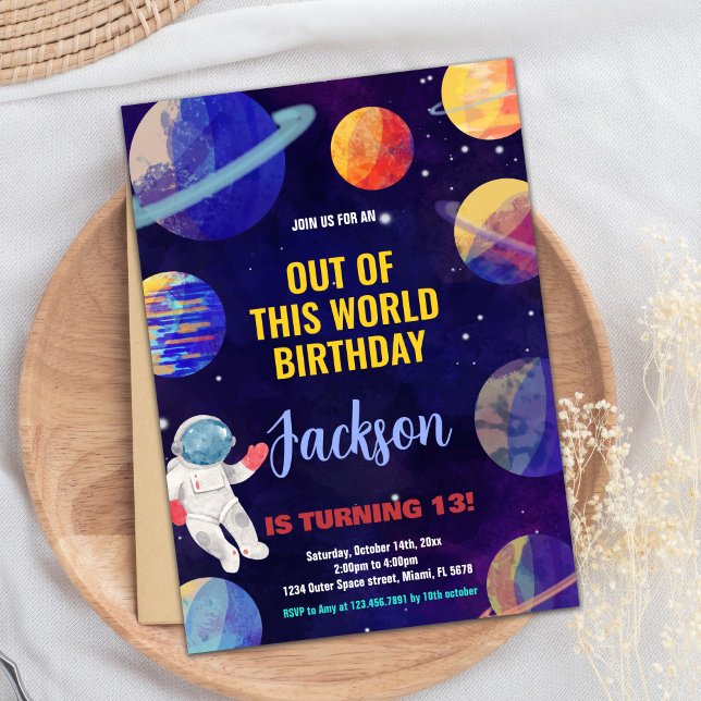 Blue Yellow Outer Space Birthday Invitations (Blue Yellow Outer Space Birthday Invitations)