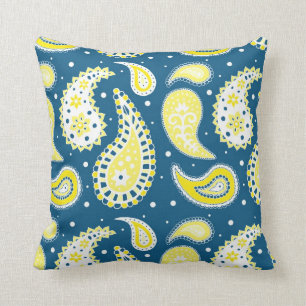 Blue Yellow Paisley Pattern Decorative Pillow