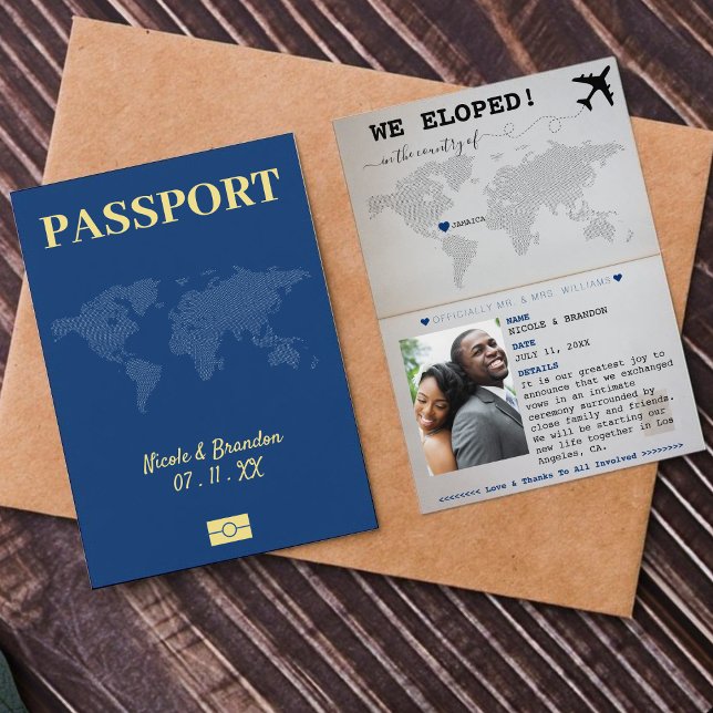 Blue & Yellow Passport Eloped Wedding Announcement (Blue & Yellow Passport Eloped Wedding Announcement)