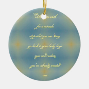 Blue Yellow Pattern "Created A Miracle" Baby Boy Ceramic Ornament