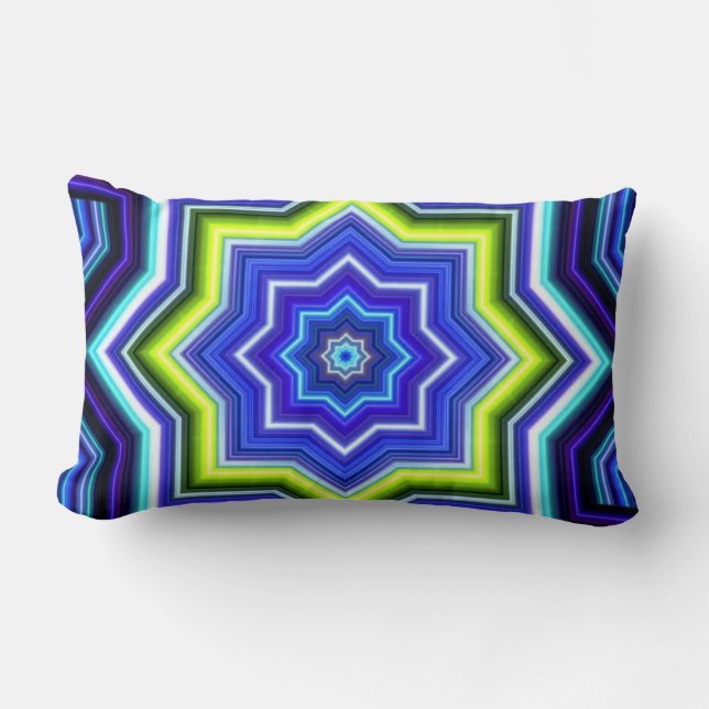 Blue & Yellow Pattern Lumbar Pillow (Front)