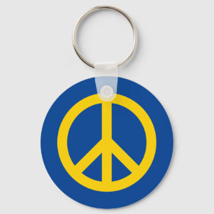 Blue yellow peace symbol in Ukraine flag colours Keychain