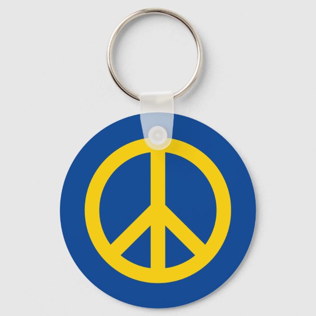 Blue yellow peace symbol in Ukraine flag colours Keychain (Front)