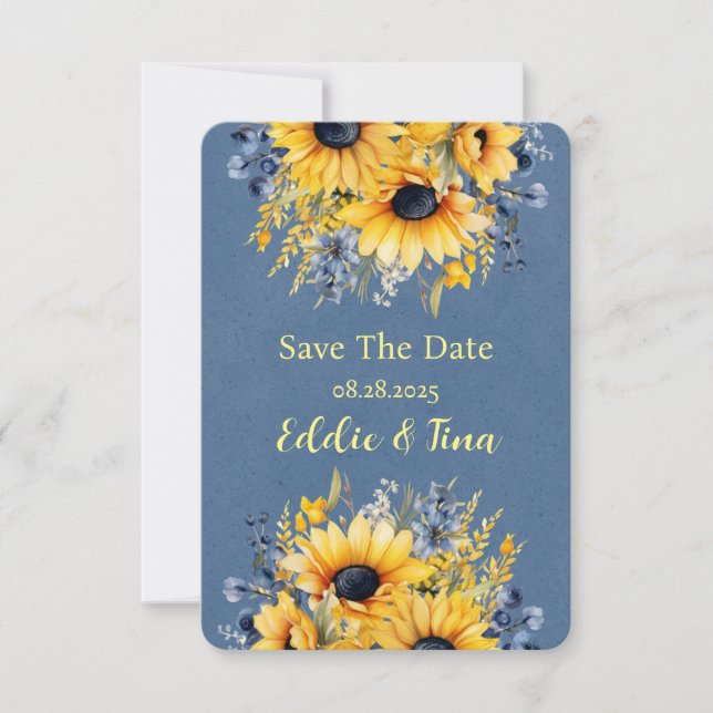 Blue Yellow Peony Bouquet Wedding Save The Date (Front)