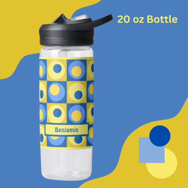 Blue Yellow Personalized Dot Square Theme Water Bottle (Creator Uploaded)