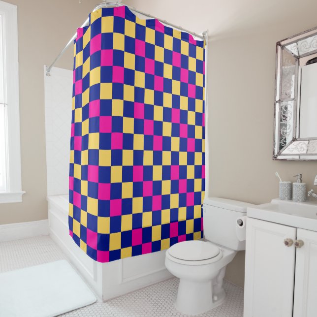 Blue Yellow Pink Chequered Pattern Design  (In Situ)