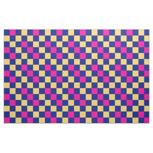 Blue Yellow Pink Chequered Pattern Design  Fabric