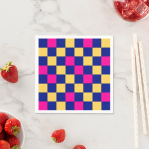Blue Yellow Pink Chequered Pattern Design  Napkin