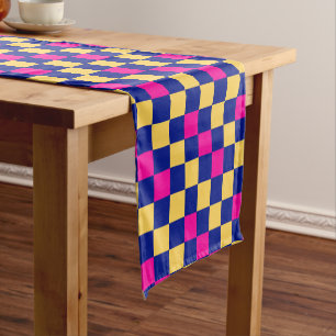 Blue Yellow Pink Chequered Pattern Design  Short Table Runner