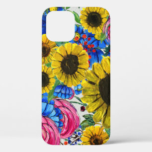Blue Yellow Pink Floral Seamless iPhone 12 Case
