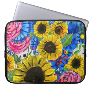 Blue Yellow Pink Floral Seamless Laptop Sleeve
