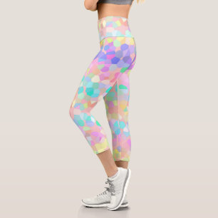 Blue Yellow Pink Green Pastel Mosaic Capri Leggings