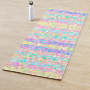 Blue Yellow Pink Green Pastel Mosaic Pattern Yoga Mat