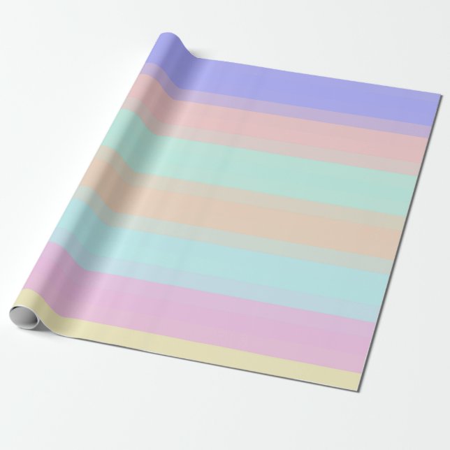 Blue Yellow Pink Green Pastel Stripes Pattern Wrapping Paper (Unrolled)