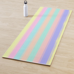 Blue Yellow Pink Green Pastel Stripes Pattern Yoga Mat