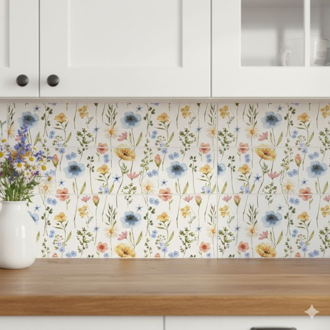 Blue Yellow Pink Wildflower Watercolor Tile (Creator Uploaded)