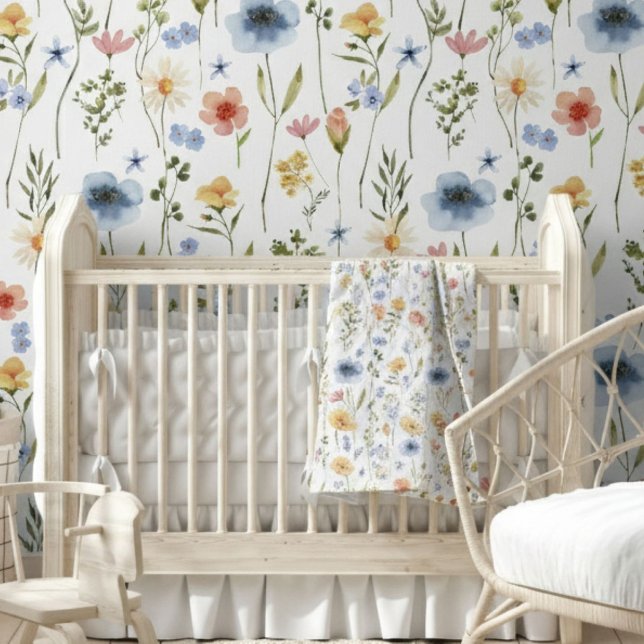 Blue Yellow Pink Wildflower Watercolor Wallpaper (Creator Uploaded)