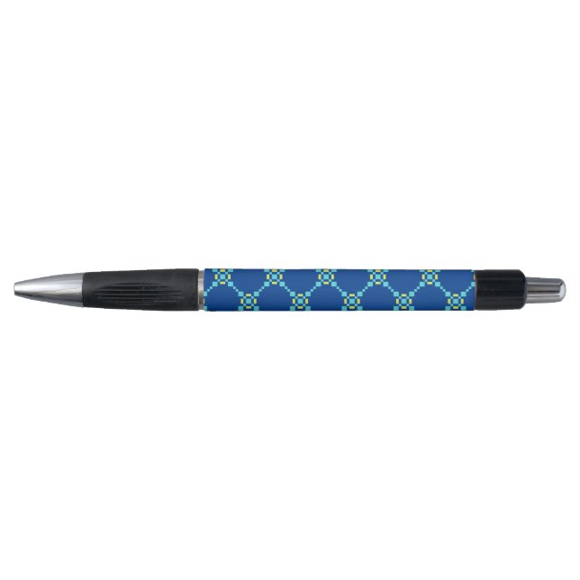 Blue & Yellow Pixelated Pattern Notebook Pen (Front)