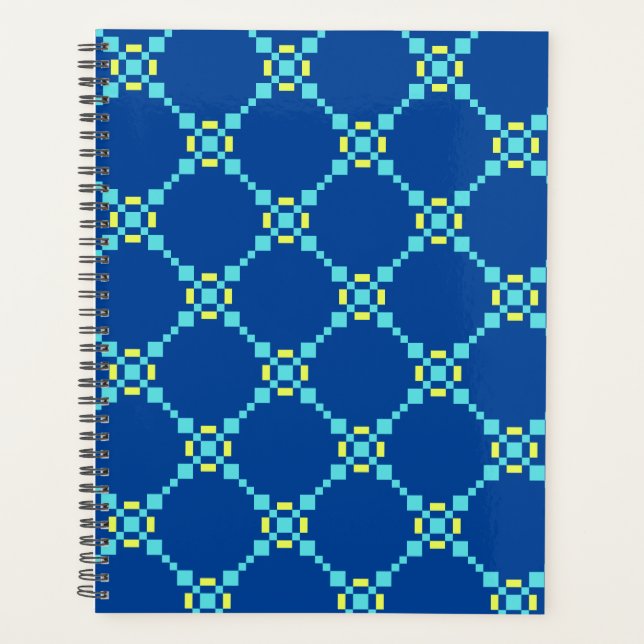 Blue & Yellow Pixelated Pattern Planner (Front)