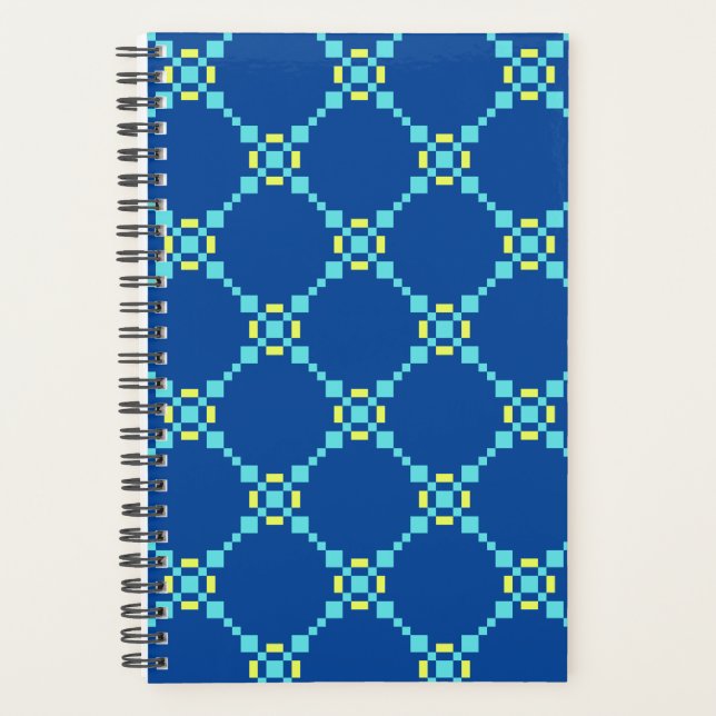 Blue & Yellow Pixelated Pattern Planner (Front)