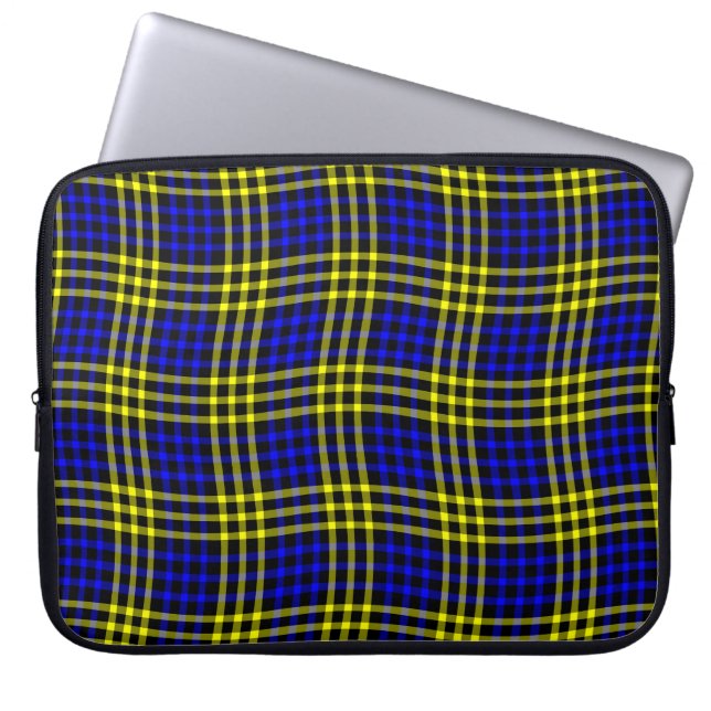 Blue Yellow Plaid Checker Seamless Pattern Laptop Sleeve (Front)