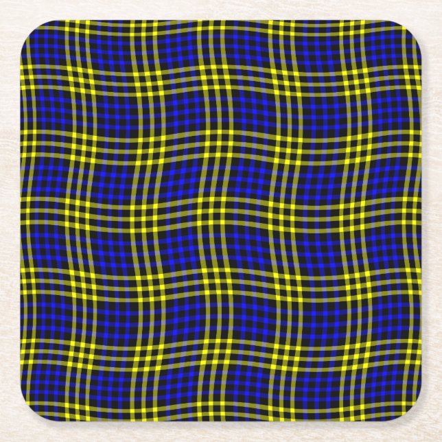 Blue Yellow Plaid Checker Seamless Pattern Square Paper Coaster (Front)