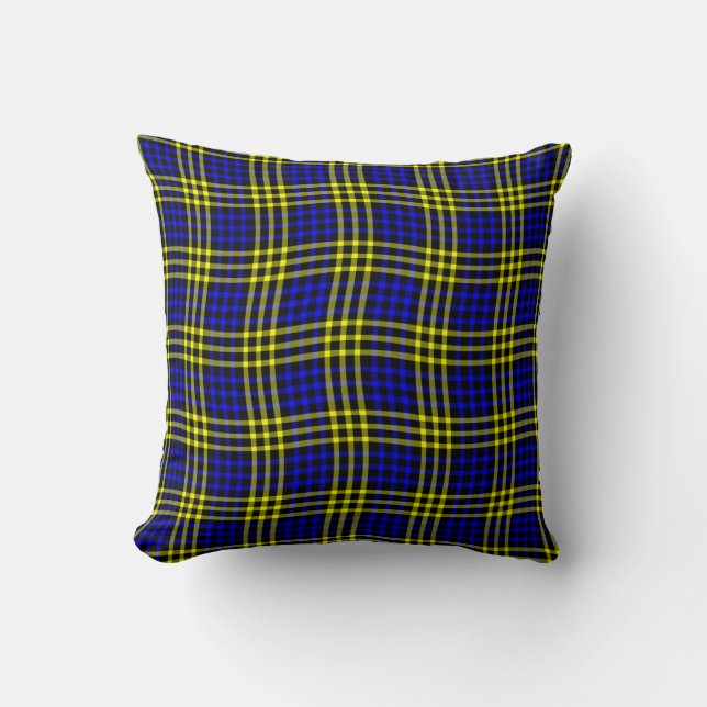 Blue Yellow Plaid Chequered Seamless Pattern Throw Pillow (Front)