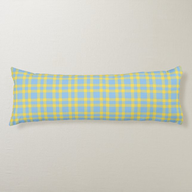 Blue Yellow Plaid Pattern Body Pillow (Front)