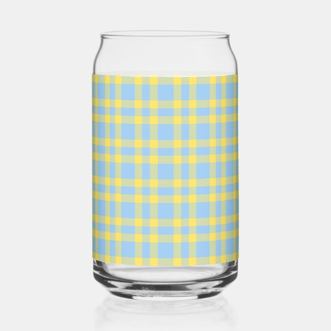 Blue Yellow Plaid Pattern Can Glass (Front)