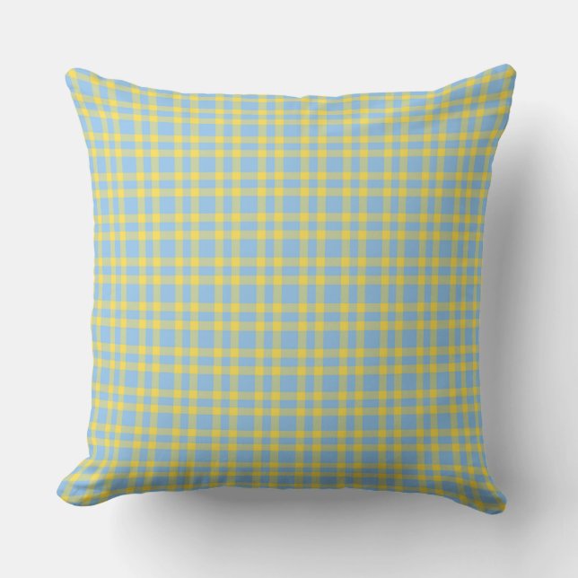 Blue Yellow Plaid Pattern Throw Pillow (Front)