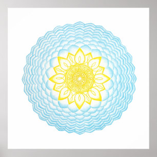 Blue Yellow Protection Mandala Geometrical Poster