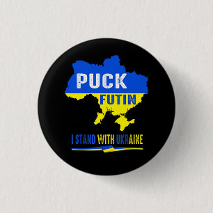 BLUE & YELLOW PUCK FUTIN UKRAINE COUNTRY 1 INCH ROUND BUTTON