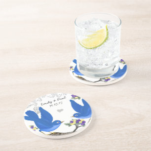 Blue & Yellow & Purple Vintage Love Birds Coasters