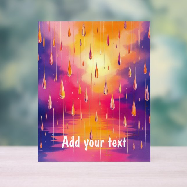 Blue Yellow Rain Drops Nature Watercolor Acrylic Sign (Neutral)