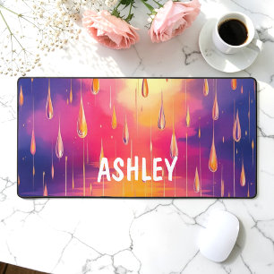 Blue Yellow Rain Drops Watercolor Colourful  Desk Mat