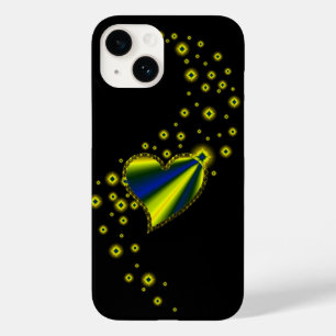 Blue yellow Rainbow Heart with Stars on black Case-Mate iPhone 14 Case