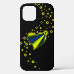 Blue yellow Rainbow Heart with Stars on black iPhone 12 Case