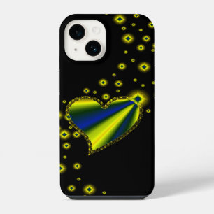 Blue yellow Rainbow Heart with Stars on black iPhone 14 Case
