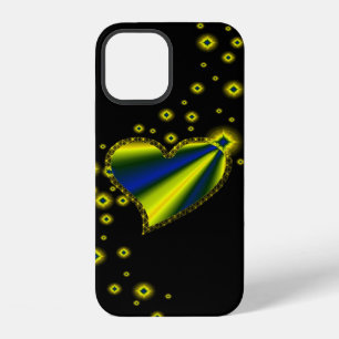 Blue yellow Rainbow Heart with Stars on black iPhone 12 Case