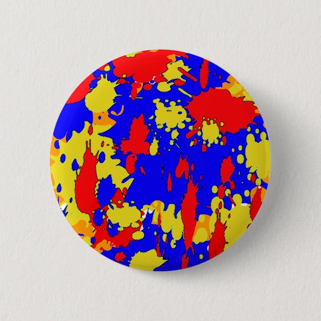 Blue Yellow Red Abstract Paint Splatters 2 Inch Round Button (Front)