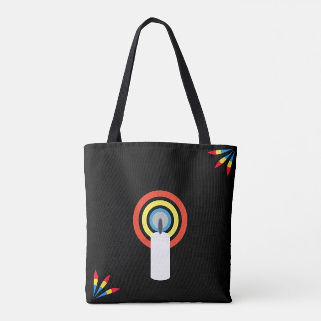 Blue, Yellow & Red Candle Flame Tote Bag (Back)