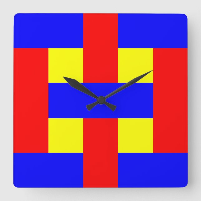 Blue, Yellow & Red Flannel Stripes Square Wall Clock (Front)