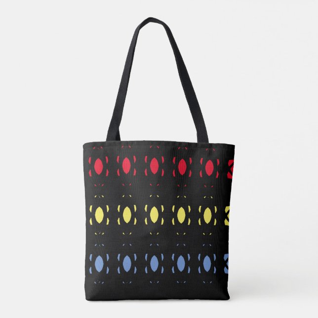 Blue, Yellow & Red Oval Pattern on Black Tote Bag (Back)