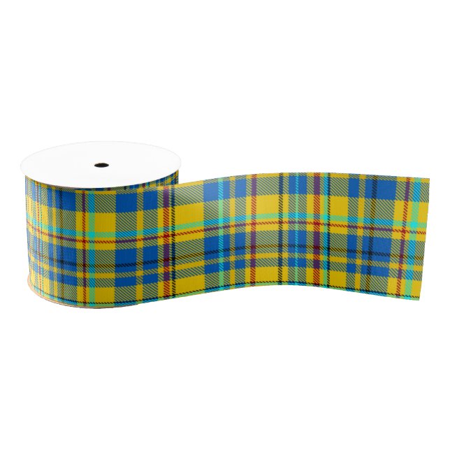Blue, Yellow, Red Plaid Chequered pattern, Ukraine Grosgrain Ribbon (Spool)