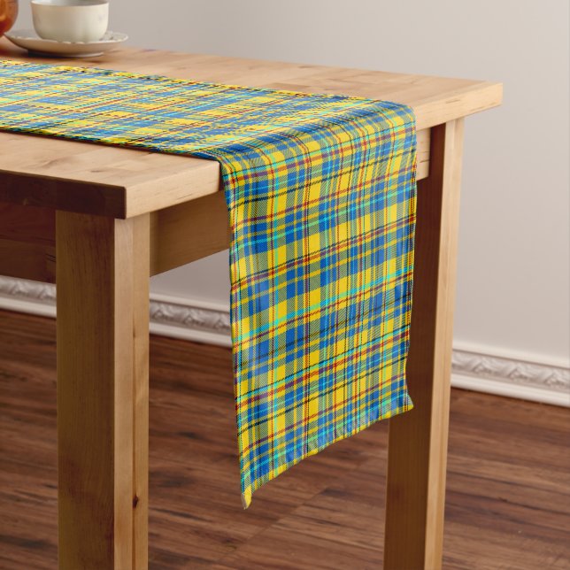 Blue, Yellow, Red Plaid Chequered pattern, Ukraine Short Table Runner (In Situ)
